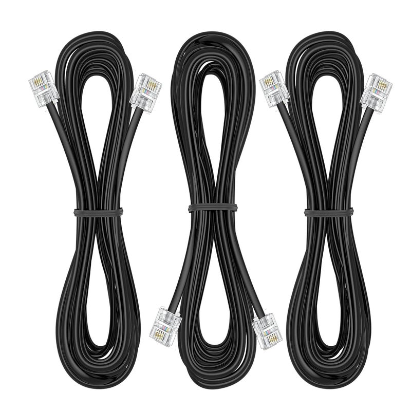 Ubramac 3Pack Phone Telephone Extension Cord 10Ft Cable Line with Standard RJ11 6P4C Plugs for Landline Phone and Fax (3, Black, 10Ft) - Image 1